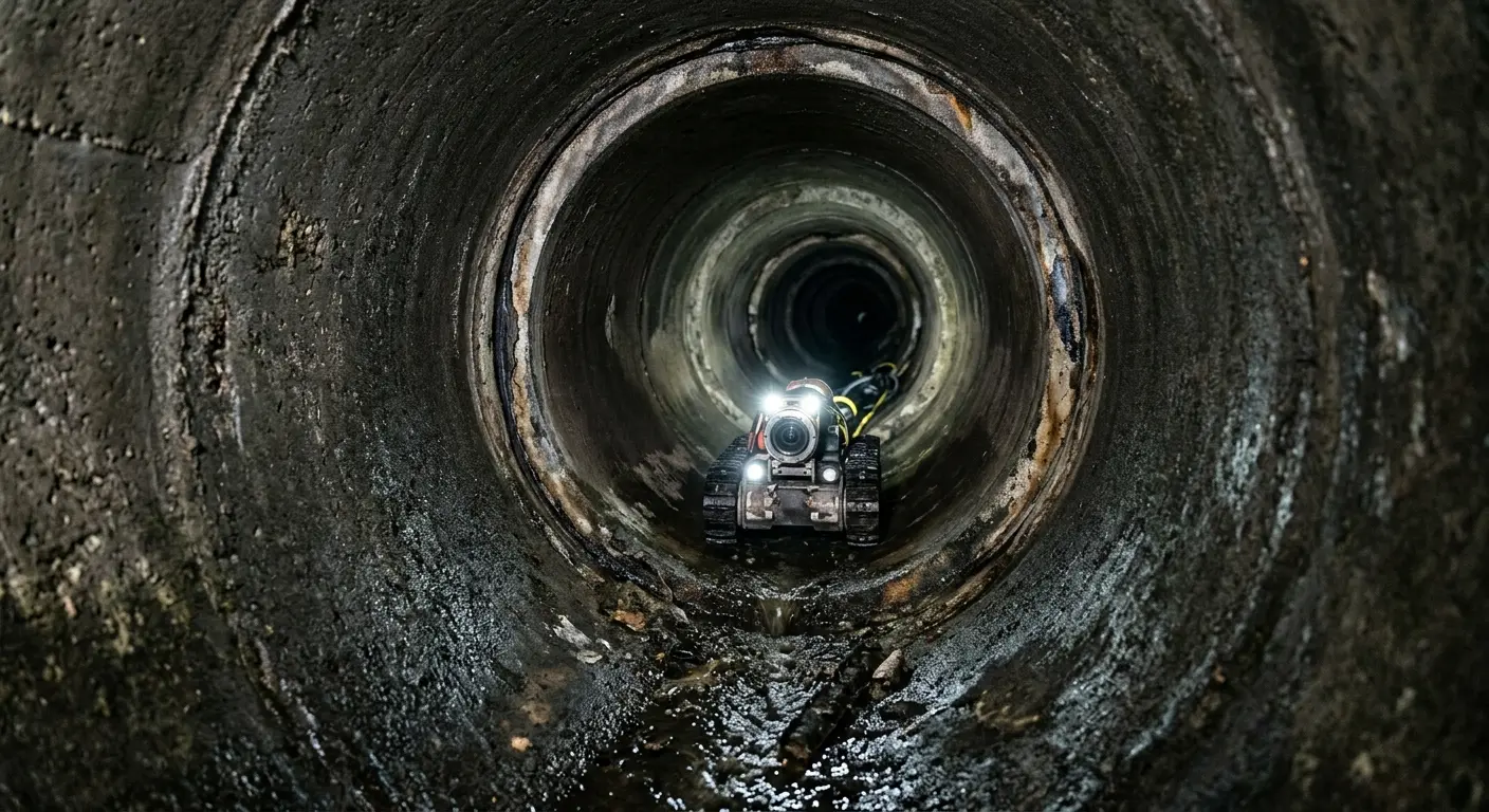 Robotic sewer camera inspecting pipe interior for Drain Snake Service in Ludington