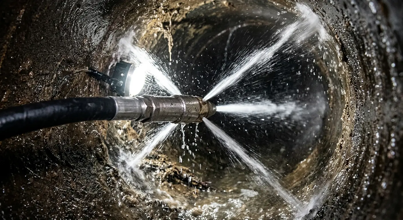 High-pressure hydro jetting nozzle cleaning sewer pipe for Storm Drain Cleaning in Ludington